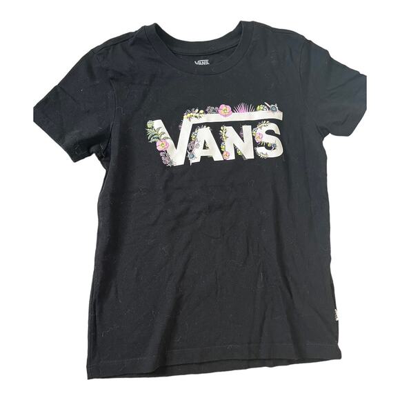 Vans black white floral logo short sleeve tee crew neck x-small - Picture 1 of 3